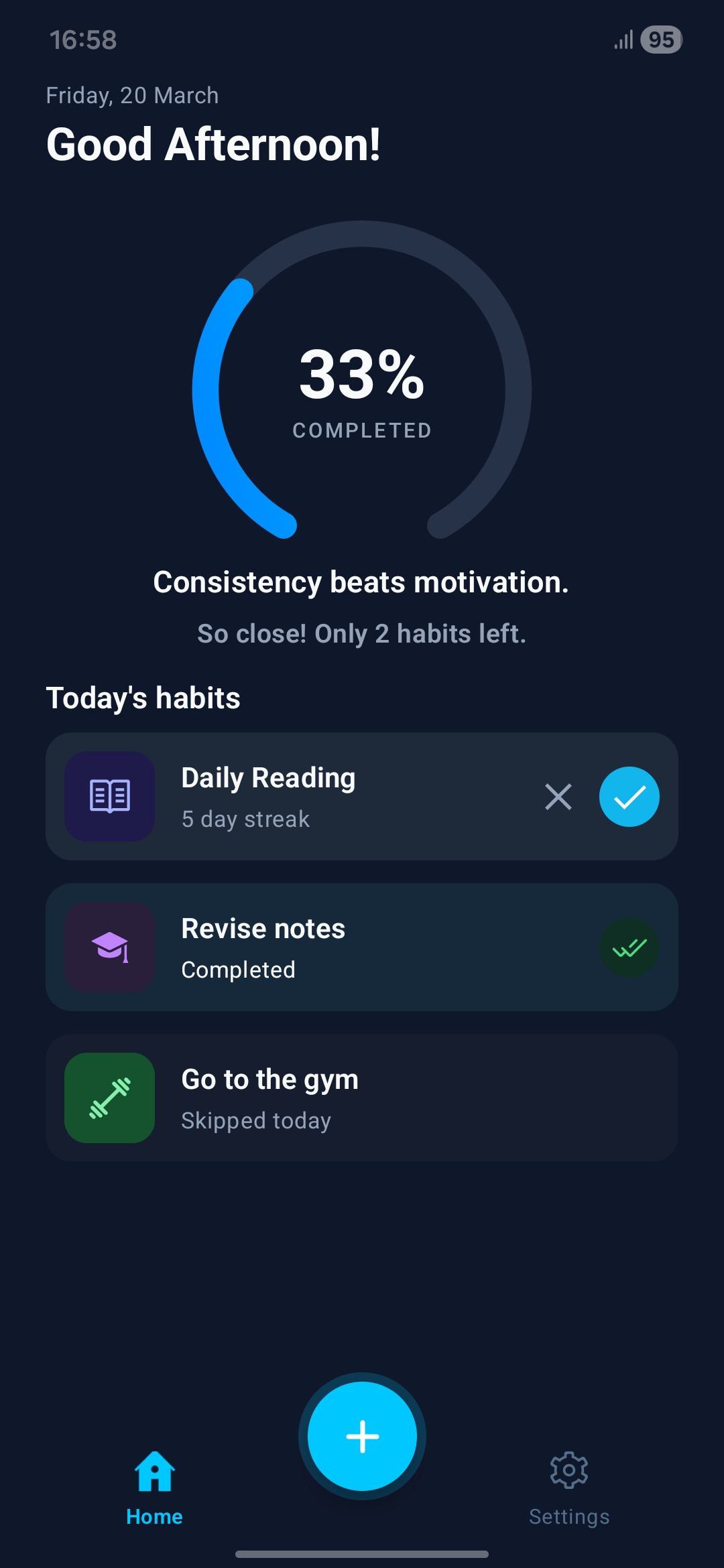 HabitSetu home screen